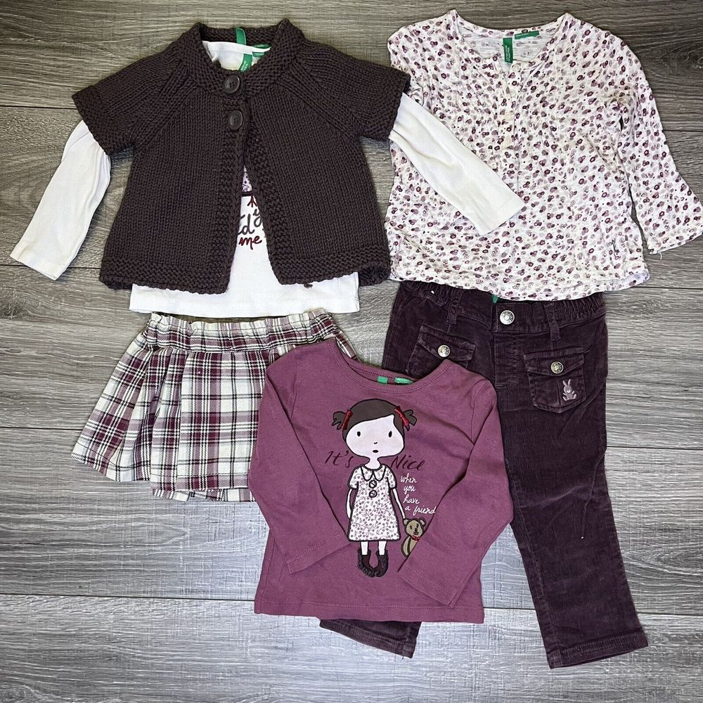 Benetton Baby Girls Outfit Pant Skirt Sweater T Shirts sz 9 12 18 M Purple